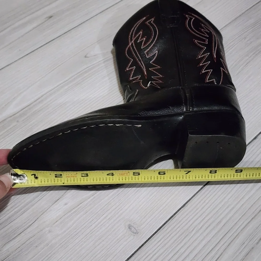 Black Western Cowboy Boots with Red Stitching Kids Size 3